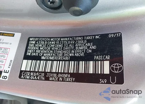 2018 Toyota C-Hr Xle Premium из США, поврежденный, VIN NMTKHMBX0JR034861